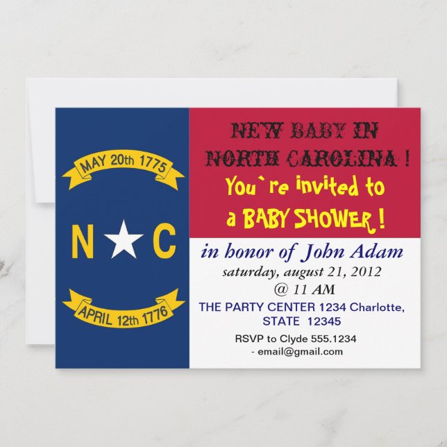 Invitación de Baby Shower con bandera de Carolina  (Anverso)
