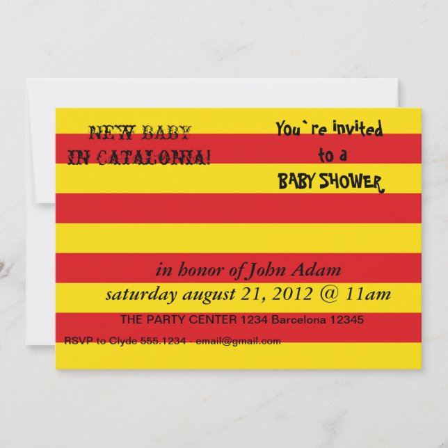 Invitación de Baby Shower con bandera de Cataluña (Anverso)