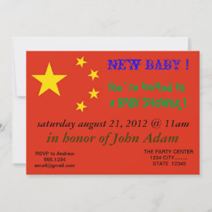 Invitación de Baby Shower con bandera de China