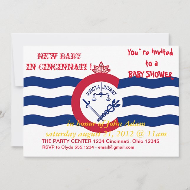 Invitación de Baby Shower con bandera de Cincinnat (Anverso)