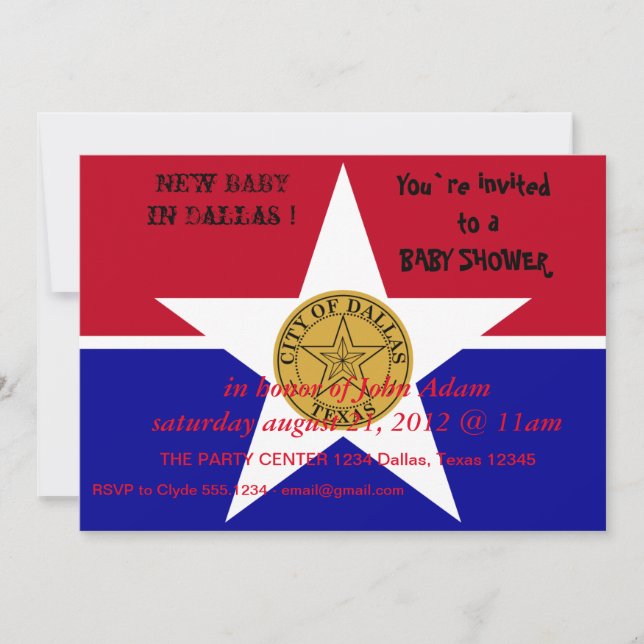 Invitación de Baby Shower con bandera de Dallas (Anverso)
