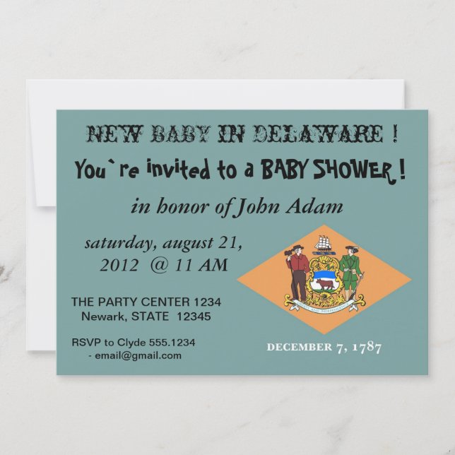 Invitación de Baby Shower con bandera de Delaware (Anverso)