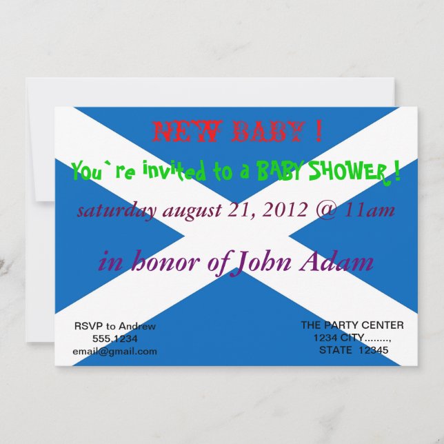 Invitación de Baby Shower con bandera de Escocia (Anverso)