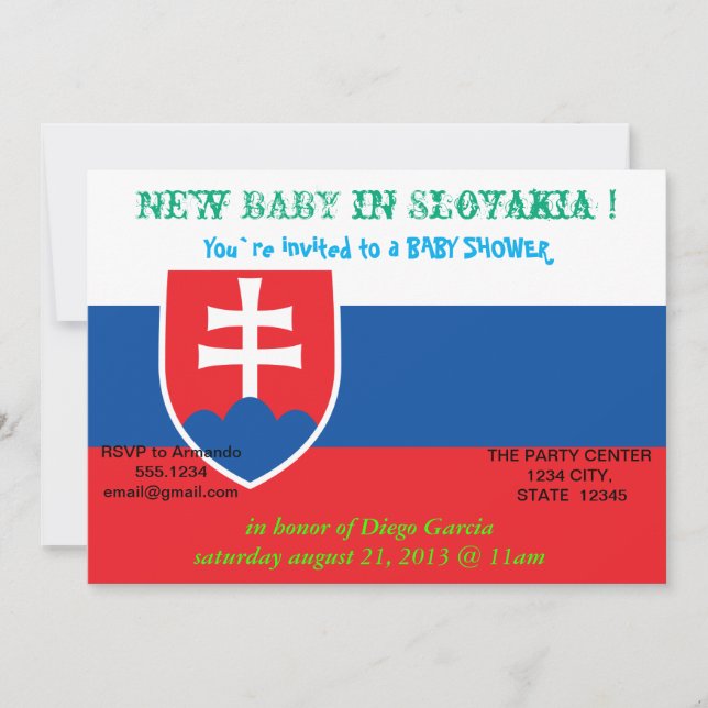 Invitación de Baby Shower con bandera de Eslovaqui (Anverso)