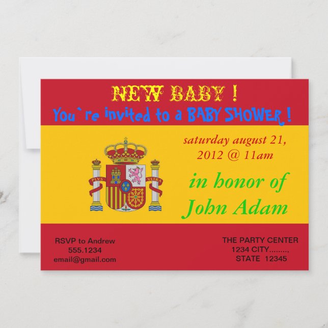 Invitación de Baby Shower con bandera de España (Anverso)