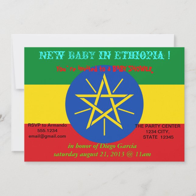 Invitación de Baby Shower con bandera de Etiopía (Anverso)
