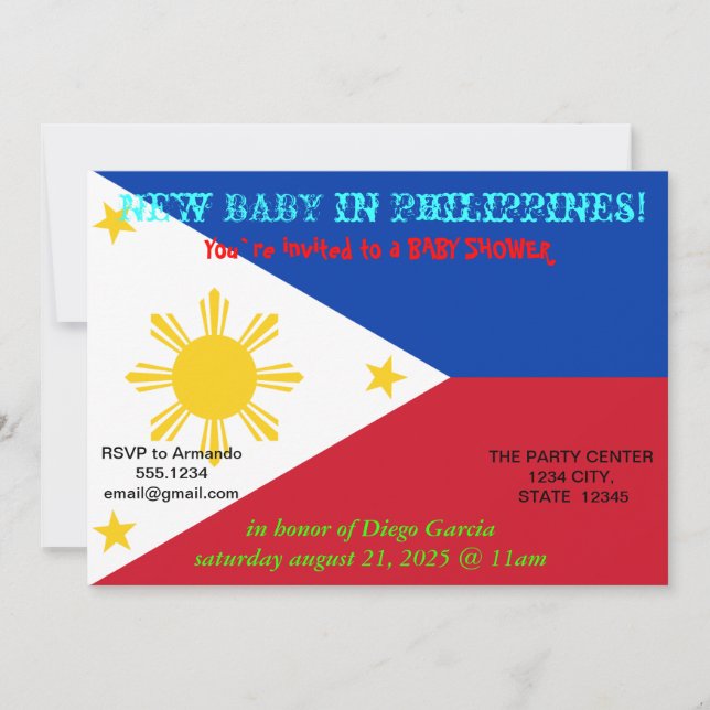 Invitación de Baby Shower con bandera de Filipinas (Anverso)