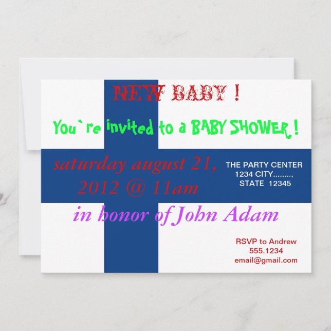 Invitación de Baby Shower con bandera de Finlandia (Anverso)