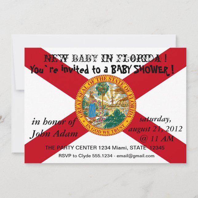 Invitación de Baby Shower con bandera de Florida (Anverso)