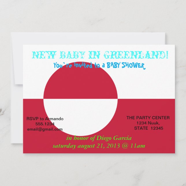 Invitación de Baby Shower con bandera de Groenland (Anverso)