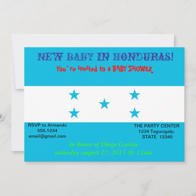Invitación de Baby Shower con bandera de Honduras (Anverso)