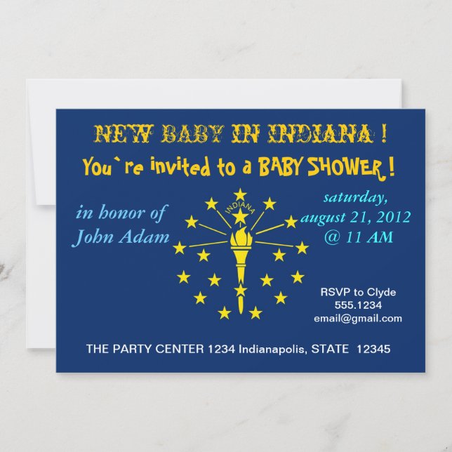 Invitación de Baby Shower con bandera de Indiana (Anverso)