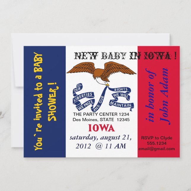 Invitación de Baby Shower con bandera de Iowa (Anverso)