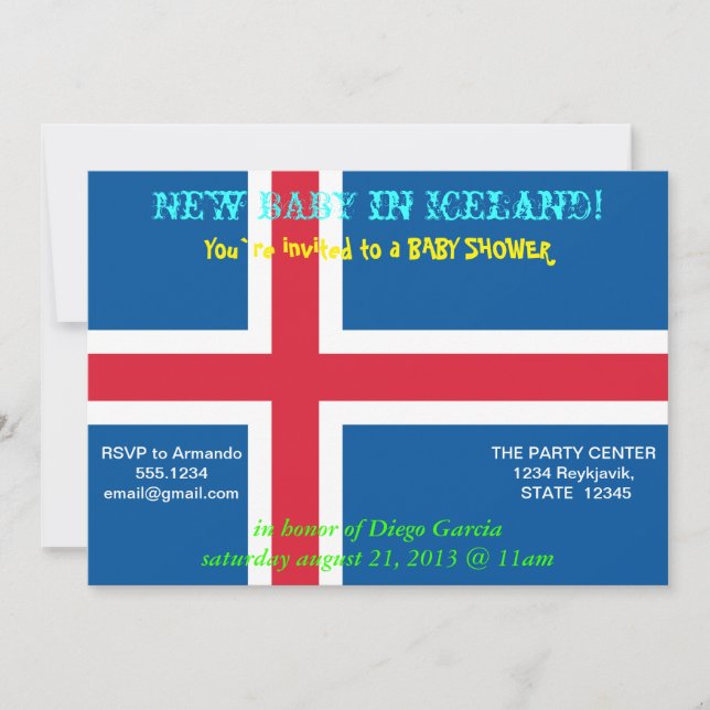Invitación de Baby Shower con bandera de Islandia (Anverso)