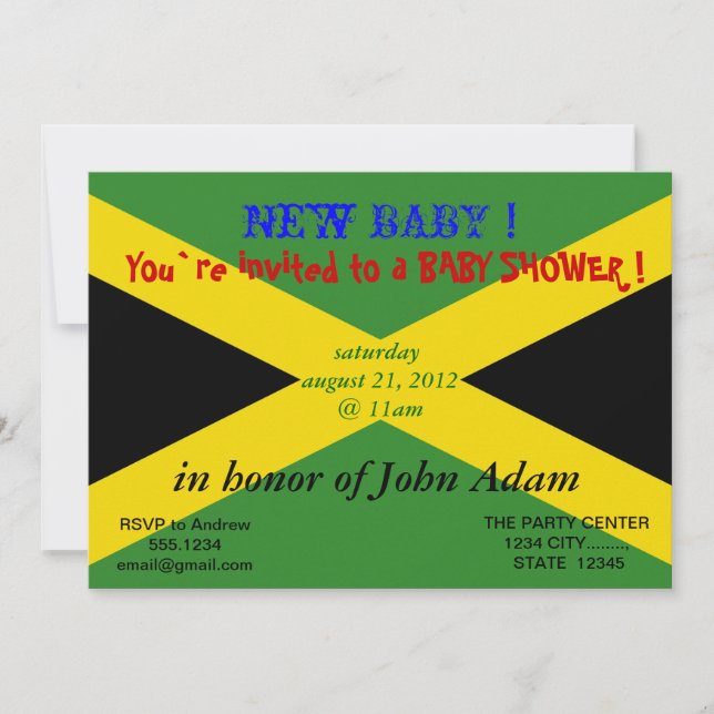 Invitación de Baby Shower con bandera de Jamaica (Anverso)