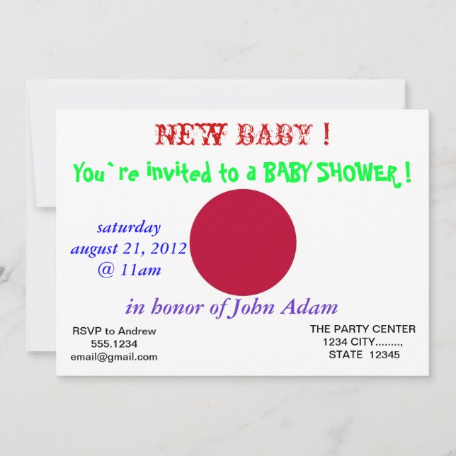 Invitación de Baby Shower con bandera de Japón (Anverso)