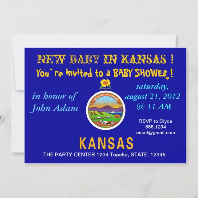 Invitación de Baby Shower con bandera de Kansas (Anverso)