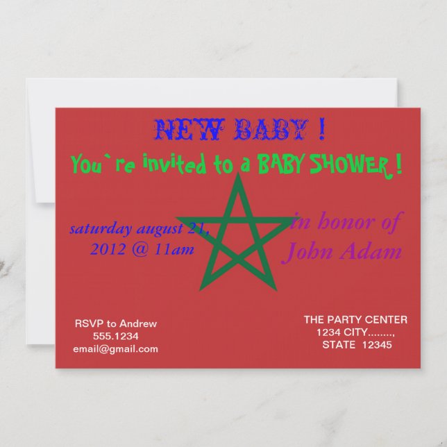 Invitación de Baby Shower con bandera de Marruecos (Anverso)