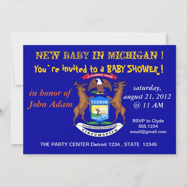 Invitación de Baby Shower con bandera de Michigan (Anverso)
