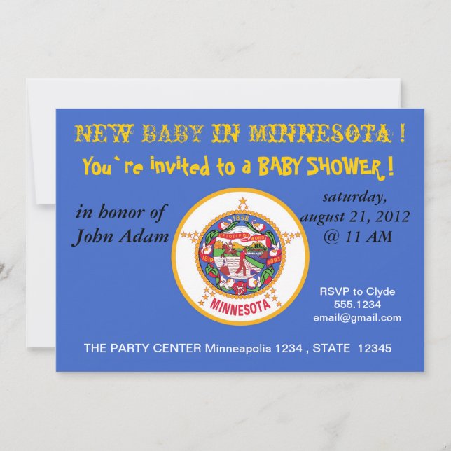 Invitación de Baby Shower con bandera de Minnesota (Anverso)