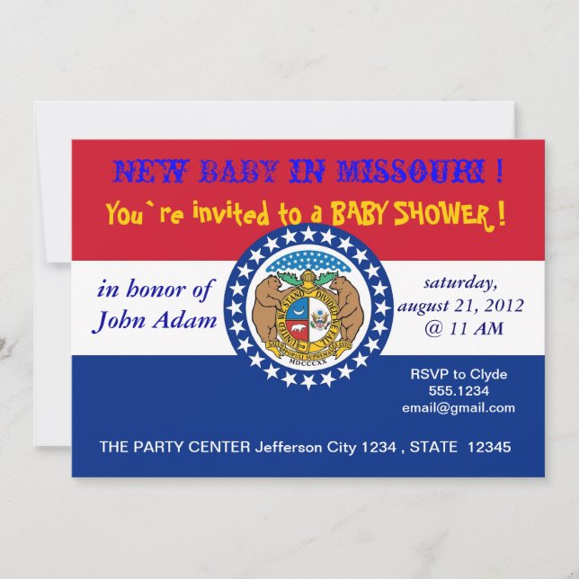 Invitación de Baby Shower con bandera de Misuri (Anverso)