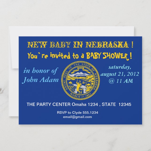 Invitación de Baby Shower con bandera de Nebraska (Anverso)