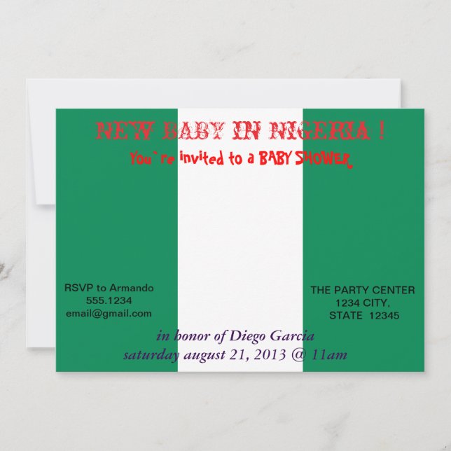 Invitación de Baby Shower con bandera de Nigeria (Anverso)