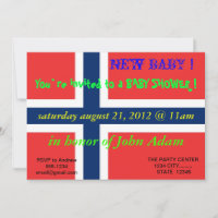 Invitación de Baby Shower con bandera de Noruega
