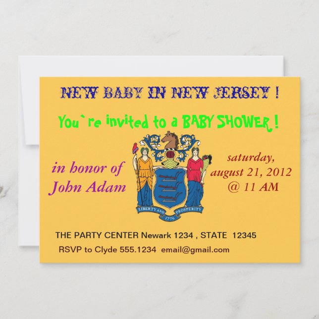 Invitación de Baby Shower con bandera de Nueva Jer (Anverso)
