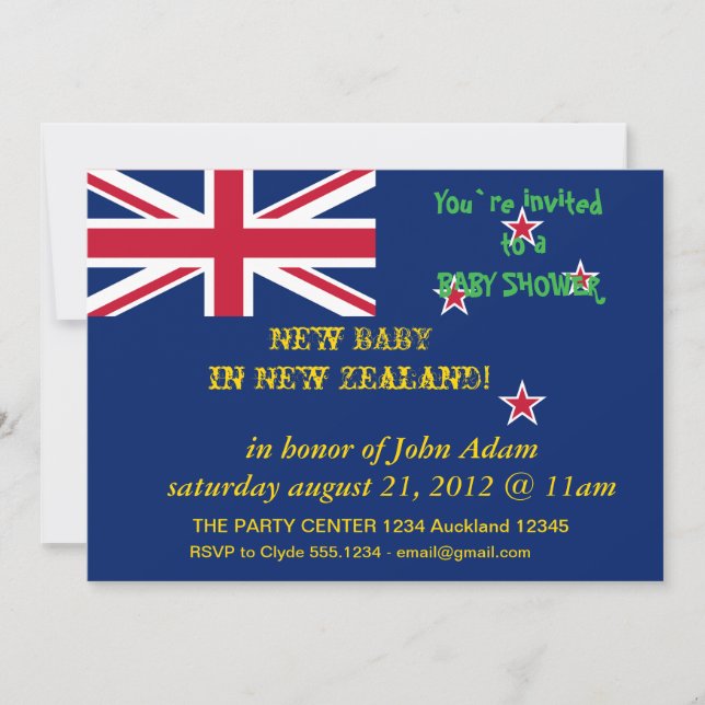 Invitación de Baby Shower con bandera de Nueva Zel (Anverso)