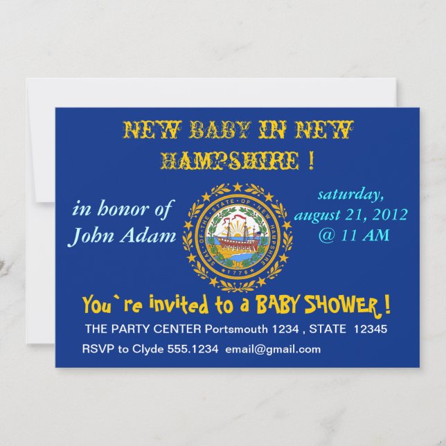 Invitación de Baby Shower con bandera de Nuevo Ham (Anverso)