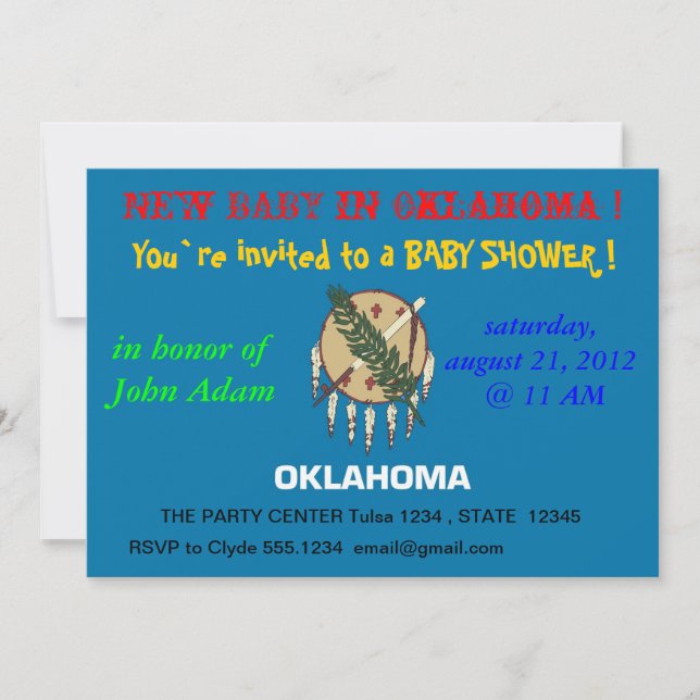 Invitación de Baby Shower con bandera de Oklahoma (Anverso)