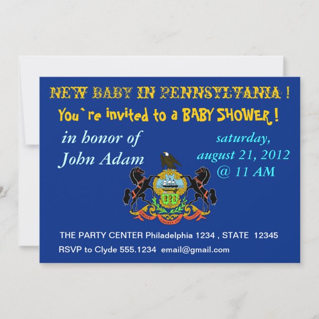 Invitación de Baby Shower con bandera de Pensilvan (Anverso)