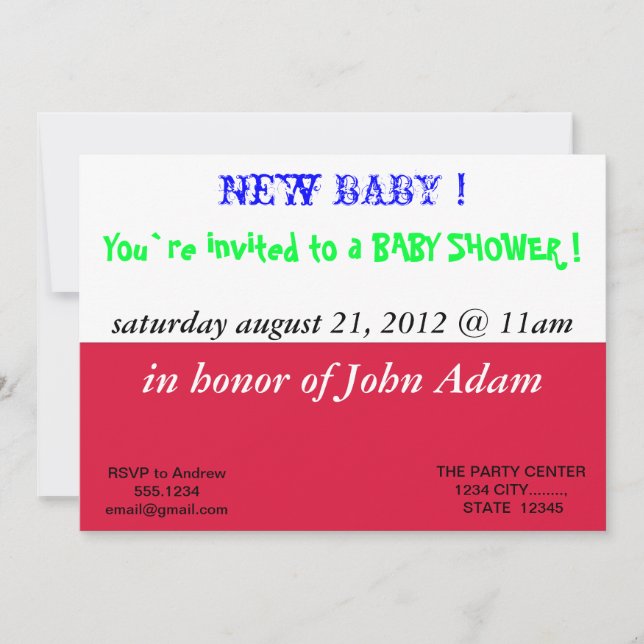 Invitación de Baby Shower con bandera de Polonia (Anverso)