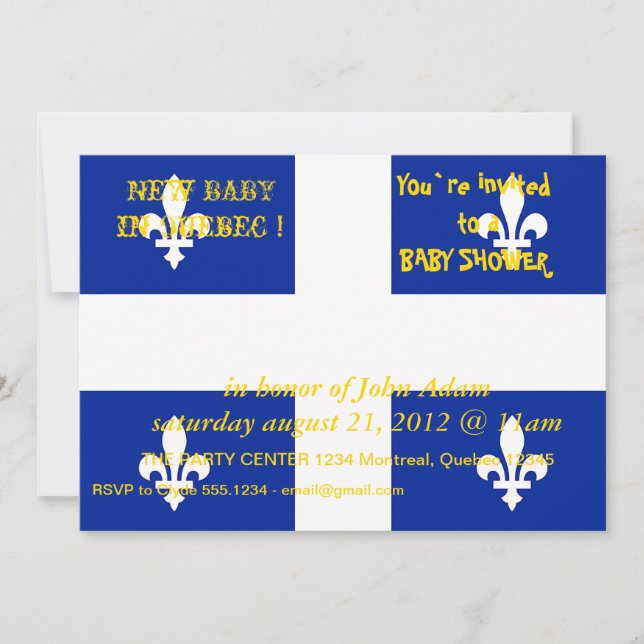 Invitación de Baby Shower con bandera de Quebec (Anverso)