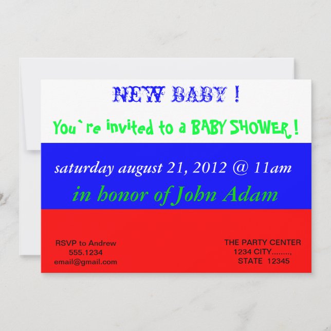 Invitación de Baby Shower con bandera de Rusia (Anverso)