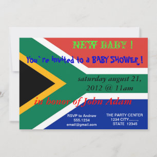 Invitación de Baby Shower con bandera de Sudáfrica