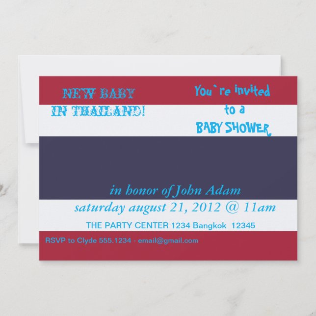 Invitación de Baby Shower con bandera de Tailandia (Anverso)