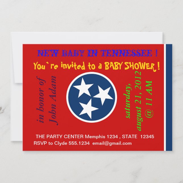 Invitación de Baby Shower con bandera de Tennessee (Anverso)