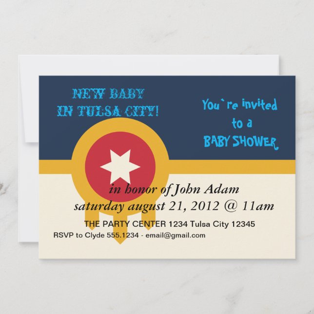 Invitación de Baby Shower con bandera de Tulsa, Es (Anverso)