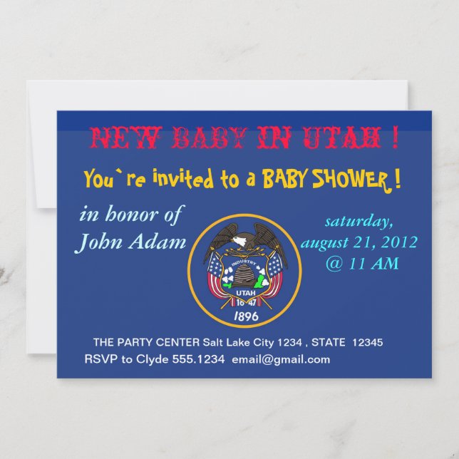 Invitación de Baby Shower con bandera de Utah (Anverso)