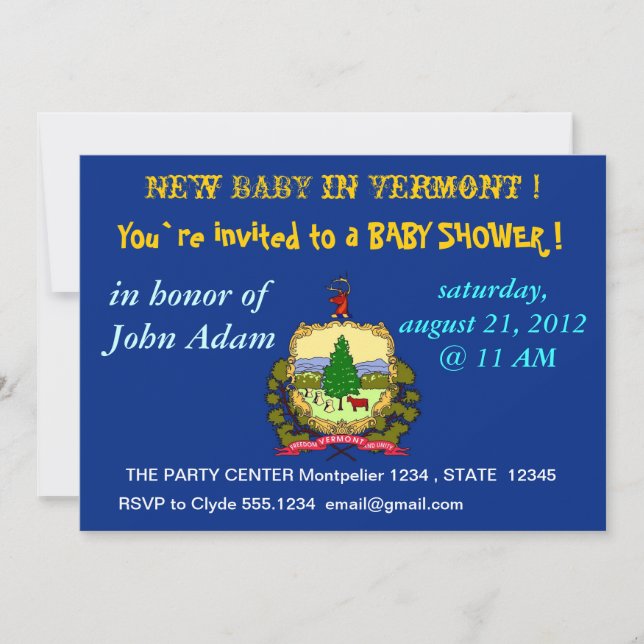 Invitación de Baby Shower con bandera de Vermont (Anverso)