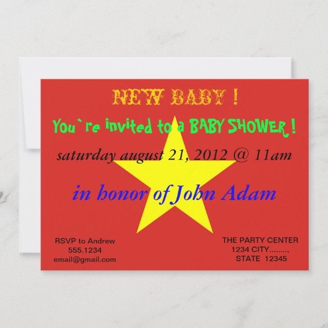 Invitación de Baby Shower con bandera de Vietnam (Anverso)