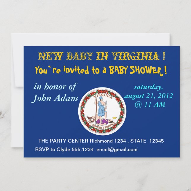 Invitación de Baby Shower con bandera de Virginia (Anverso)