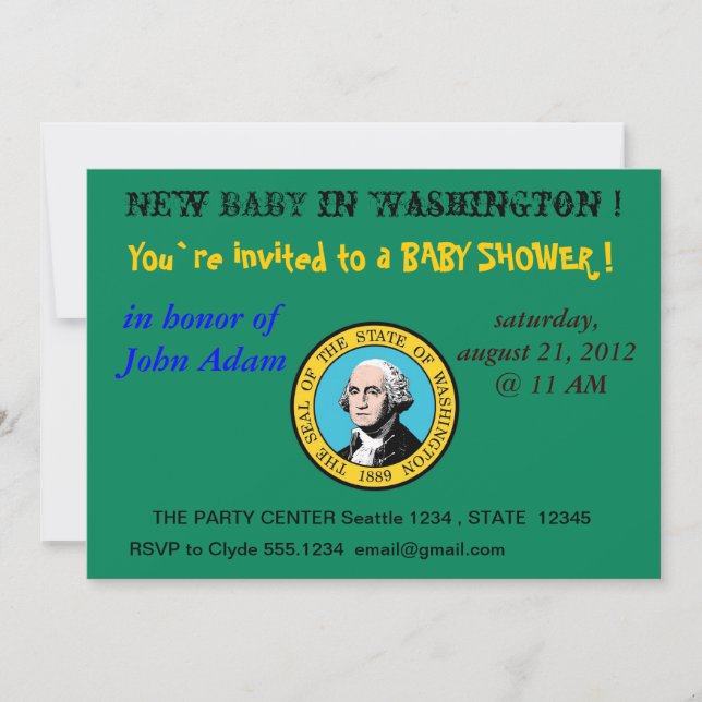 Invitación de Baby Shower con bandera de Washingto (Anverso)