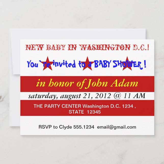 Invitación de Baby Shower con bandera de Washingto (Anverso)