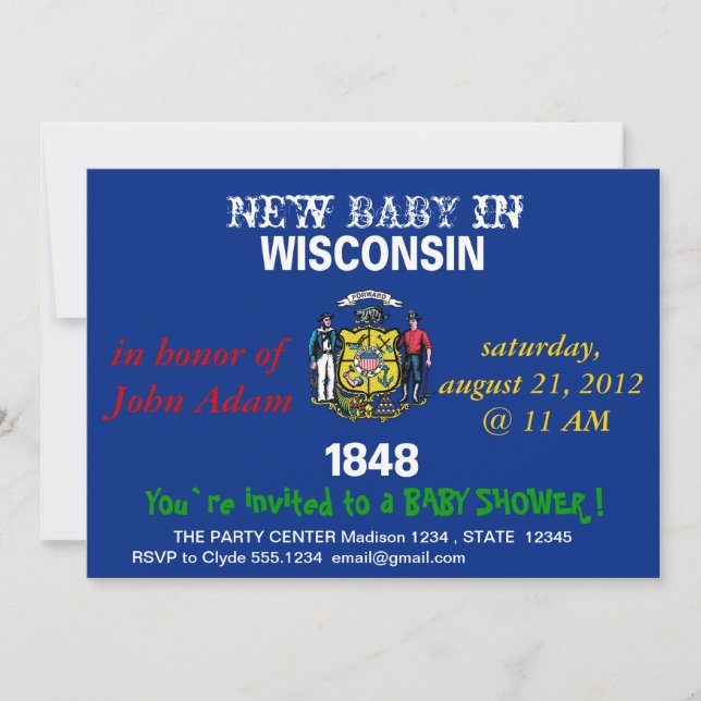 Invitación de Baby Shower con bandera de Wisconsin (Anverso)