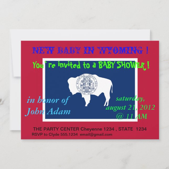 Invitación de Baby Shower con bandera de Wyoming (Anverso)