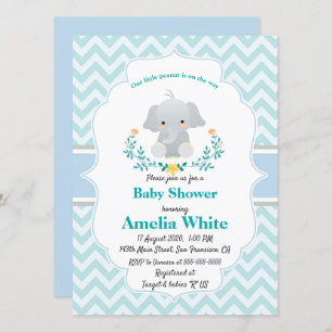 Invitación de baby shower con bebé elefante