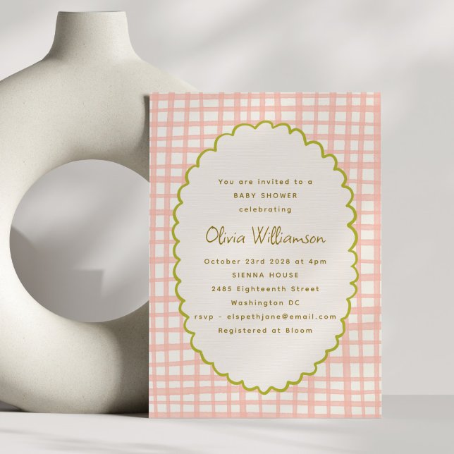 Invitación de Baby Shower con Borde de Gingham Ros (Subido por el creador)
